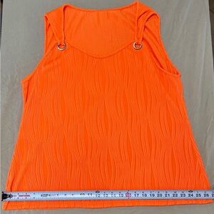Orange Sleeveless Knit Camisole Top with Metal Rings and Wavy Pattern